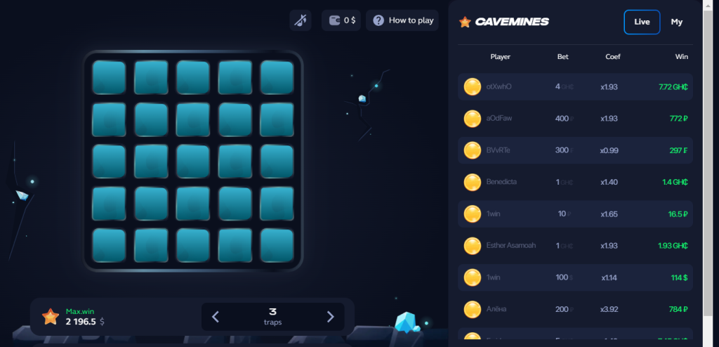Интерфейс 1Win Mines